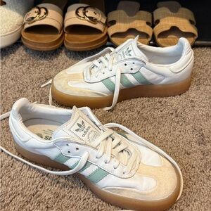 Adidas White and light blue Sneakers with Gum Sole